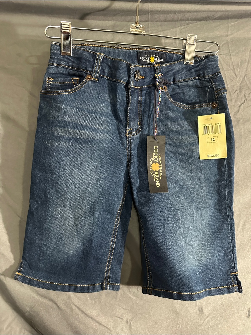 Lucky Brand Indigo Denim Bermuda Shorts with Tassel Tie